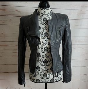 Blanknyc Faux Leather Gray Zipper Structured Fitted Moto Jacket